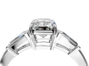 3 Stone Engagement Ring Setting for Emerald Cut Center with Baguette Accents and Prong Head in White Gold
