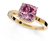 Hidden Halo Engagement Ring Setting for Fancy Pink Cushion Cut Center with Wide Flat Plain Band and Prong Head in Yellow Gold