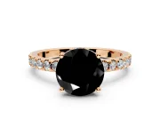 Solitaire Engagement Ring Setting for Fancy Black Round Cut Center with Band of Accents and Prong Head in Rose Gold