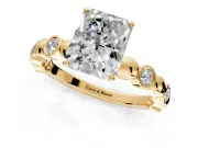 Solitaire Engagement Ring Setting for Radiant Cut Center with Beaded Bezel Station Band and Prong Head in Yellow Gold