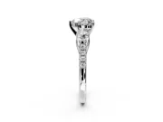 3 Stone Engagement Ring Setting for Heart-Shaped Center with Crossover Basket, Pave Band and Prong Head in Platinum