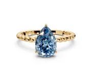 Solitaire Engagement Ring Setting for Fancy Blue Pear-Shaped Center with Plain Twisted Rope Band and Prong Head in Yellow Gold