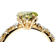 Solitaire Engagement Ring Setting for Fancy Yellow Heart-Shaped Center with Trailing Leaf Accent Band and Prong Head in Yellow Gold