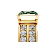 Bezel Engagement Ring Setting for Fancy Green Asscher Cut Center with Wide Channel-Set Band and Bezel Head in Yellow Gold