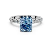 Open Basket Engagement Ring Setting for Fancy Blue Radiant Cut Center with Pave Band and Prong Head in Platinum