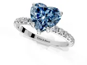 Solitaire Engagement Ring Setting for Fancy Blue Heart-Shaped Center with Micro Pave Band and Prong Head in Platinum