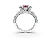 Pave Engagement Ring Setting for Fancy Pink Emerald Cut Center with Curved Accent Rows, Openwork and Prong Head in Platinum