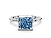 Solitaire Engagement Ring Setting for Fancy Blue Princess Cut Center with Plain Twisted Rope Band and Prong Head in White Gold