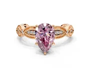 Solitaire Engagement Ring Setting for Fancy Pink Pear-Shaped Center with Marquise Panel Band and Prong Head in Rose Gold