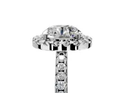 Pave Halo Engagement Ring Setting for Round Cut Center with Single Row Pave Band and Prong Head in White Gold