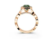 Halo Engagement Ring Setting for Fancy Green Radiant Cut Center with Twist Band and Prong Head in Rose Gold