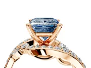 Solitaire Engagement Ring Setting for Fancy Blue Princess Cut Center with Pave Bypass Twist Band and Prong Head in Rose Gold