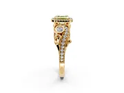 Milgrain Halo Engagement Ring Setting for Fancy Yellow Asscher Cut Center with Shoulder Bezels and Prong Head in Yellow Gold