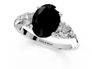 3 Stone Engagement Ring Setting for Fancy Black Oval Center with Large Pear-Shaped Accents and Prong Head in White Gold