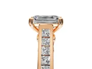Solitaire Engagement Ring Setting for Emerald Cut Center with Channel Band and Double Claw Prong Head in Rose Gold