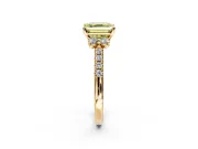 Paired Accent Engagement Ring Setting for Fancy Yellow Asscher Cut Center with Pave Band and Prong Head in Yellow Gold