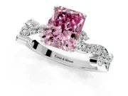 Solitaire Engagement Ring Setting for Fancy Pink Radiant Cut Center with Bar-Station Pave Twist and Prong Head in Platinum