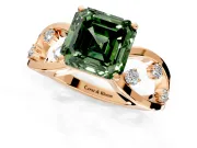 Solitaire Engagement Ring Setting for Fancy Green Asscher Cut Center with Criss-Cross Accent Band and Prong Head in Rose Gold