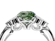 Cluster Engagement Ring Setting for Fancy Green Cushion Cut Center with Bezel Accent Clusters and Prong Head in White Gold