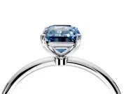 Solitaire Engagement Ring Setting for Fancy Blue Emerald Cut Center with Straight Thin Band and Prong Head in White Gold