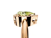 Halo Engagement Ring Setting for Fancy Yellow Pear-Shaped Center with Tapered Plain Band and Prong Head in Rose Gold
