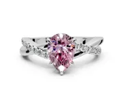 Crossover Engagement Ring Setting for Fancy Pink Pear-Shaped Center with Pave and Plain Strands and Prong Head in White Gold