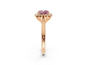 Starburst Halo Engagement Ring Setting for Fancy Pink Cushion Cut Center with Thin Round-Wire Band and Prong Head in Rose Gold