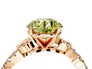 Leaf Motif Engagement Ring Setting for Fancy Yellow Round Cut Center with Pave Band and Prong Head in Rose Gold