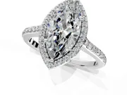 Halo Engagement Ring Setting for Marquise Center with Pave Accents, Heart Basket and Prong Head in White Gold
