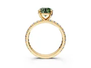 Solitaire Engagement Ring Setting for Fancy Green Round Cut Center with Shared-Prong Accents and Prong Head in Yellow Gold