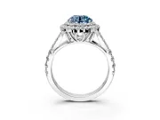Double Halo Engagement Ring Setting for Fancy Blue Round Cut Center with Narrow Pave Split Shank and Prong Head in Platinum