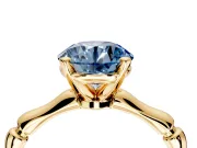 Solitaire Engagement Ring Setting for Fancy Blue Round Cut Center with Bamboo Band and Prong Head in Yellow Gold