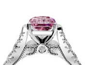 Solitaire Engagement Ring Setting for Fancy Pink Radiant Cut Center with Pave Cathedral Shoulders and Prong Head in Platinum