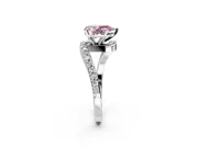Solitaire Engagement Ring Setting for Fancy Pink Pear-Shaped Center with Pave Bypass Swirl Band and Prong Head in Sterling Silver