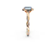 Halo Engagement Ring Setting for Fancy Blue Asscher Cut Center with Pave and Plain Twist Band and Prong Head in Rose Gold