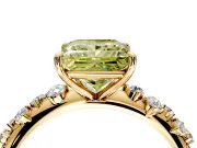 Cluster Engagement Ring Setting for Fancy Yellow Princess Cut Center with Round Cut Accent Band and Prong Head in Yellow Gold