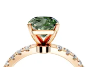 Open Basket Engagement Ring Setting for Fancy Green Cushion Cut Center with Pave Band and Prong Head in Rose Gold