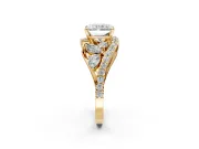 Halo Engagement Ring Setting for Radiant Cut Center with Marquise and Pave Bypass Band and Prong Head in Yellow Gold