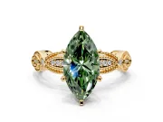 Solitaire Engagement Ring Setting for Fancy Green Marquise Center with Marquise Panel Band and Prong Head in Yellow Gold