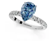 Open Basket Engagement Ring Setting for Fancy Blue Pear-Shaped Center with Pave Band and Prong Head in Sterling Silver