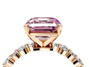 Solitaire Engagement Ring Setting for Fancy Pink Asscher Cut Center with Alternating Size Accents and Prong Head in Rose Gold