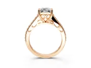 Solitaire Engagement Ring Setting for Princess Cut Center with Pave Cathedral Band and Prong Head in Rose Gold