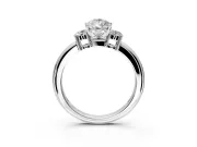3 Stone Engagement Ring Setting for Pear-Shaped Center with Wide Plain Band and Prong Head in Platinum