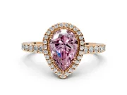 Halo Engagement Ring Setting for Fancy Pink Pear-Shaped Center with Inner Milgrain Border and Prong Head in Rose Gold