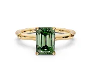 Solitaire Engagement Ring Setting for Fancy Green Emerald Cut Center with Bamboo Band and Prong Head in Yellow Gold