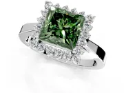 Starburst Halo Engagement Ring Setting for Fancy Green Princess Cut Center with Flat Cathedral Band and Prong Head in Platinum