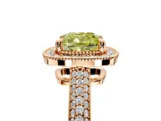 Milgrain Halo Engagement Ring Setting for Fancy Yellow Cushion Cut Center with Three-Sided Pave Band and Prong Head in Rose Gold