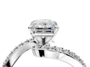 Solitaire Engagement Ring Setting for Radiant Cut Center with Pave Bypass Swirl Band and Prong Head in Sterling Silver