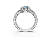 Milgrain Halo Engagement Ring Setting for Fancy Blue Pear-Shaped Center with Wide Pave Band and Prong Head in White Gold