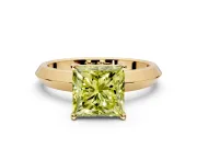 Solitaire Engagement Ring Setting for Fancy Yellow Princess Cut Center with Wide Knife Ridge Band and Prong Head in Yellow Gold